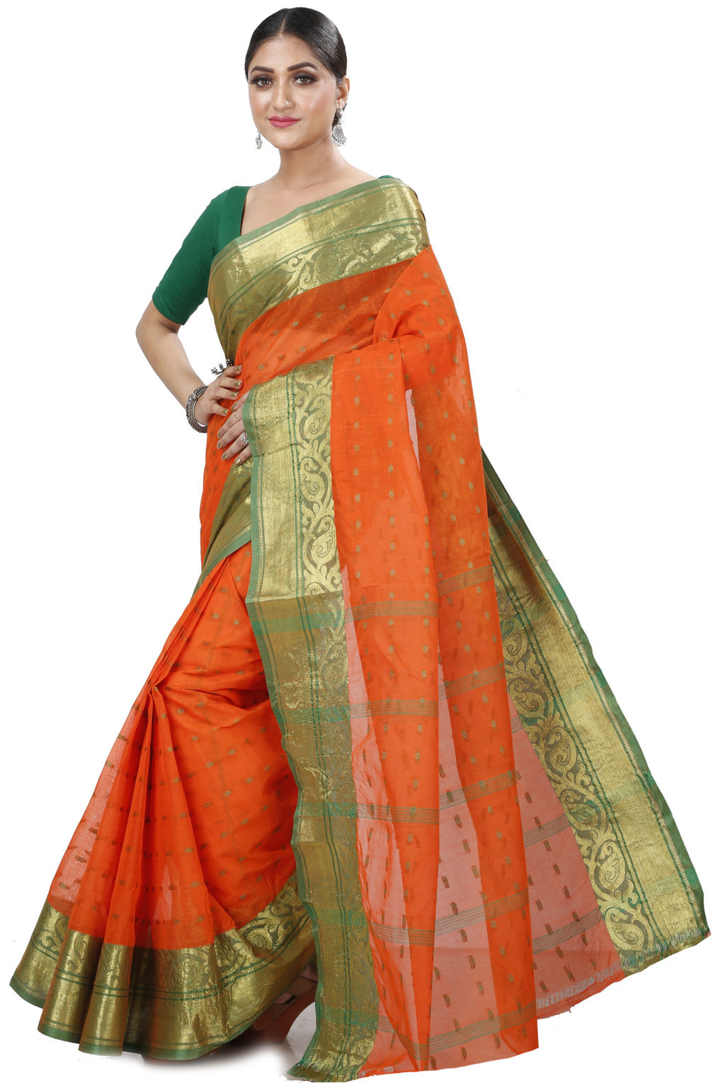 Orange Pure Cotton Sachi Tant Saree (1022)